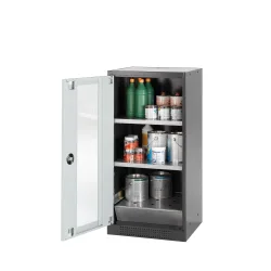 asecos® Chemikalienschrank CS-CLASSIC, mit Bodenauffangwanne mit Lochblech und 2 Fachböden, HxBxT 1.105 x 545 x 520 mm, lichtgrau
