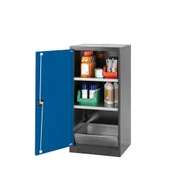 asecos® Chemikalienschrank CS-CLASSIC, mit Bodenauffangwanne mit Lochblech und 2 Fachböden, HxBxT 1.105 x 545 x 520 mm, enzianblau