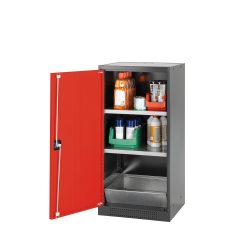 asecos® Chemikalienschrank CS-CLASSIC, mit Bodenauffangwanne mit Lochblech und 2 Fachböden, HxBxT 1.105 x 545 x 520 mm, verkehrsrot