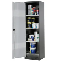 asecos® Chemikalienschrank CS-CLASSIC, mit Bodenauffangwanne mit Lochblech und 3 Fachböden, HxBxT 1.950 x 545 x 520 mm, silber