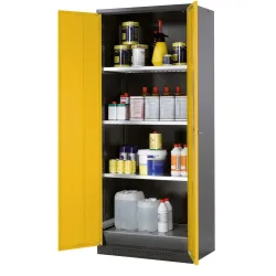 asecos® Chemikalienschrank CS-CLASSIC, mit Bodenauffangwanne mit Lochblech und 3 Fachböden, HxBxT 1.950 x 810 x 520 mm, goldgelb