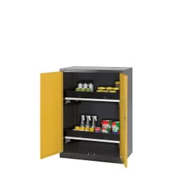 asecos® Chemikalienschrank CS-CLASSIC, mit 2 Tablarauszügen und PP-Wanne, HxBxT 1.105 x 810 x 520 mm, goldgelb