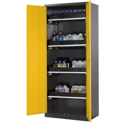 asecos® Chemikalienschrank CS-CLASSIC, mit 4 Tablarauszügen und PP-Wanne, HxBxT 1.950 x 810 x 520 mm, goldgelb