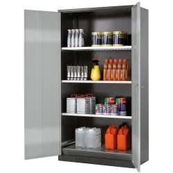 asecos® Chemikalienschrank CS-CLASSIC, mit Bodenauffangwanne mit Lochblech und 3 Fachböden, HxBxT 1.950 x 1.055 x 520 mm, silber
