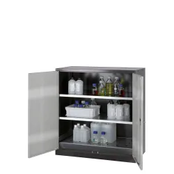 asecos® Chemikalienschrank CS-CLASSIC, mit Bodenauffangwanne mit Lochblech und 2 Fachböden, HxBxT 1.105 x 1.055 x 520 mm, reinweiss