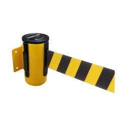 RS-GUIDESYSTEMS® Wandgurt-Kassette aus Metall, pulverbeschichtet, Auszugslänge 2,3 m, gelb, schwarz / gelb diagonal gestreift
