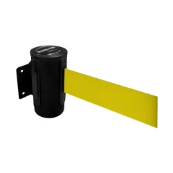 RS-GUIDESYSTEMS® Wandgurt-Kassette aus Metall, pulverbeschichtet, Auszugslänge 4 m, schwarz, gelb