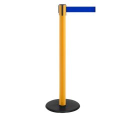RS-GUIDESYSTEMS® Gurt-Absperrpfosten, Bodenteller aus Guss, Gurtbreite 50 mm, gelb, blau, 4,0 m
