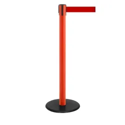 RS-GUIDESYSTEMS® Gurt-Absperrpfosten, Bodenteller aus Guss, Gurtbreite 50 mm, rot, rot, 4,0 m