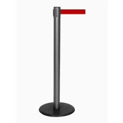 RS-GUIDESYSTEMS® Gurt-Absperrpfosten, Bodenteller aus Guss, Gurtbreite 50 mm, anthrazit, rot, 4,0 m