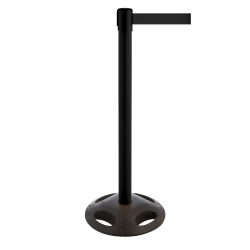 RS-GUIDESYSTEMS® Gurt-Absperrpfosten, Bodenteller aus Verbundwerkstoff, Gurtbreite 50 mm, schwarz, schwarz