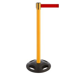 RS-GUIDESYSTEMS® Gurt-Absperrpfosten, Bodenteller aus Verbundwerkstoff, Gurtbreite 100 mm, gelb, rot
