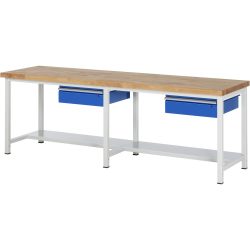 RAU Werkbank Serie 8000, HxBxT 840-1.040 x 2.500 x 900 mm, 2 Schubladen, 1 Ablageboden Tiefe 320 mm