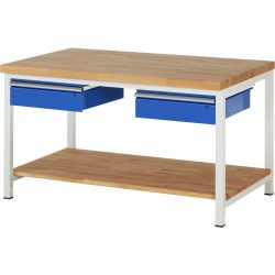 RAU Werkbank Serie 8000, HxBxT 840-1.040 x 1.500 x 900 mm, 2 Schubladen, 1 Buche-Massiv-Ablageboden