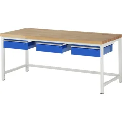 RAU Werkbank Serie 8000, HxBxT 840-1.040 x 2.000 x 900 mm, 3 Schubladen, Schubladen-TK 50 kg