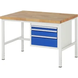 RAU Werkbank Serie 8000, HxBxT 840 x 1.250 x 900 mm, 3 x 100%-Auszug-Schubladen 1 x 60, 1 x 120, 1 x 180 mm, Schubladen-TK 100 kg