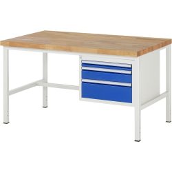 RAU Werkbank Serie 8000, HxBxT 840 x 1.500 x 900 mm, 3 x 90%-Auszug-Schubladen 1 x 60, 1 x 120, 1 x 180 mm, Schubladen-TK 100 kg