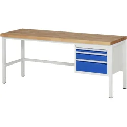 RAU Werkbank Serie 8000, HxBxT 840-1.040 x 2.000 x 700 mm, 3 x 90%-Auszug-Schubladen 1 x 60, 1 x 120, 1 x 180 mm, Breite 490 mm