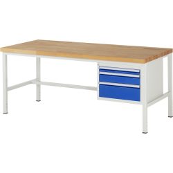 RAU Werkbank Serie 8000, HxBxT 840-1.040 x 2.000 x 900 mm, 3 x 90%-Auszug-Schubladen 1 x 60, 1 x 120, 1 x 180 mm, Schubladen-TK 100 kg