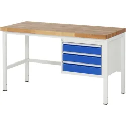 RAU Werkbank Serie 8000, HxBxT 840-1.040 x 1.500 x 700 mm, 3 x 90%-Auszug-Schubladen 3 x 120 mm, Breite 490 mm