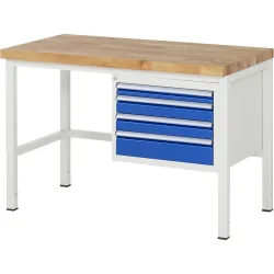 RAU Werkbank Serie 8000, HxBxT 840-1.040 x 1.250 x 700 mm, 4 x 90%-Auszug-Schubladen 1 x 60, 2 x 90, 1 x 120 mm, Breite 490 mm