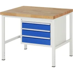 RAU Werkbank Serie 8000, HxBxT 840 x 1.000 x 900 mm, 3 x 100%-Auszug-Schubladen 3 x 120 mm, Schubladen-TK 100 kg