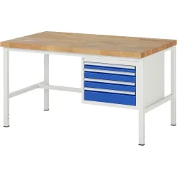 RAU Werkbank Serie 8000, HxBxT 840 x 1.500 x 900 mm, 4 x 90%-Auszug-Schubladen 1 x 60, 2 x 90, 1 x 120 mm, Schubladen-TK 100 kg