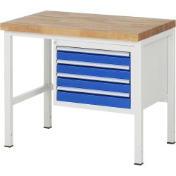 RAU Werkbank Serie 8000, HxBxT 840 x 1.000 x 700 mm, 4 x 90%-Auszug-Schubladen 4 x 90 mm, Schubladen-TK 100 kg