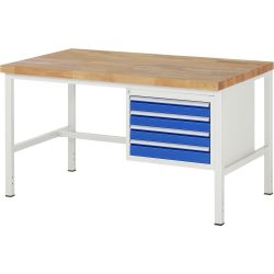 RAU Werkbank Serie 8000, HxBxT 840 x 1.500 x 900 mm, 4 x 90%-Auszug-Schubladen 4 x 90 mm, Schubladen-TK 100 kg