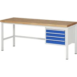 RAU Werkbank Serie 8000, HxBxT 840 x 2.000 x 700 mm, 4 x 100%-Auszug-Schubladen 4 x 90 mm, Schubladen-TK 100 kg