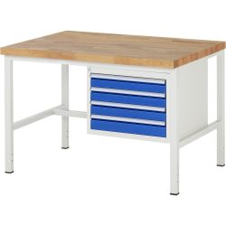 RAU Werkbank Serie 8000, HxBxT 840 x 1.250 x 900 mm, 4 x 90%-Auszug-Schubladen 4 x 90 mm, Schubladen-TK 100 kg