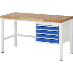 RAU Werkbank Serie 8000, HxBxT 840 x 1.500 x 700 mm, 4 x 90%-Auszug-Schubladen 4 x 90 mm, Schubladen-TK 100 kg