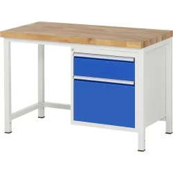 RAU Werkbank Serie 8000, HxBxT 840-1.040 x 1.250 x 700 mm, 2 x 100%-Auszug-Schubladen 1 x 180, 1 x 360 mm, Schubladen-TK 100 kg