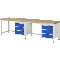 RAU Werkbank Serie 8000, 2 Container, HxBxT 840-1.040 x 3.000 x 700 mm, 6 x 90%-Auszug-Schubladen 6 x 180 mm