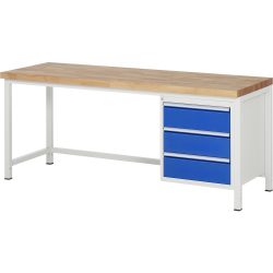 RAU Werkbank Serie 8000, HxBxT 840 x 2.000 x 700 mm, 3 x 100%-Auszug-Schubladen 3 x 180 mm, Schubladen-TK 100 kg