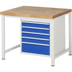 RAU Werkbank Serie 8000, HxBxT 840-1.040 x 1.000 x 900 mm, 5 x 90%-Auszug-Schubladen 4 x 90, 1 x 180 mm, Schubladen-TK 100 kg