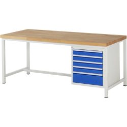 RAU Werkbank Serie 8000, HxBxT 840 x 2.000 x 900 mm, 5 x 100%-Auszug-Schubladen 4 x 90, 1 x 180 mm, Schubladen-TK 100 kg