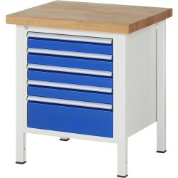 RAU Werkbank Serie 8000, HxBxT 840-1.040 x 750 x 700 mm, 5 x 90%-Auszug-Schubladen 4 x 90, 1 x 180 mm, Schubladen-TK 100 kg