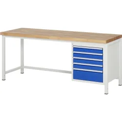 RAU Werkbank Serie 8000, HxBxT 840-1.040 x 2.000 x 700 mm, 5 x 90%-Auszug-Schubladen 4 x 90, 1 x 180 mm, Schubladen-TK 100 kg