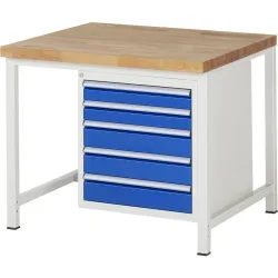RAU Werkbank Serie 8000, HxBxT 840-1.040 x 1.000 x 900 mm, 5 x 100%-Auszug-Schubladen 2 x 90, 3 x 120 mm, Schubladen-TK 100 kg