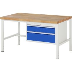 RAU Werkbank Serie 8000, HxBxT 840-1.040 x 1.500 x 900 mm, 2 x 90%-Auszug-Schubladen 1 x 150, 1 x 210 mm, Schubladen-TK 75 kg