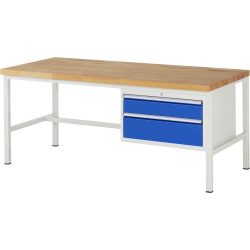 RAU Werkbank Serie 8000, HxBxT 840-1.040 x 2.000 x 900 mm, 2 x 100%-Auszug-Schubladen 1 x 150, 1 x 210 mm, Schubladen-TK 75 kg