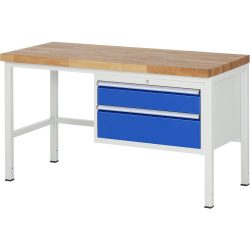 RAU Werkbank Serie 8000, HxBxT 840 x 1.500 x 700 mm, 2 x 100%-Auszug-Schubladen 1 x 150, 1 x 210 mm, Schubladen-TK 75 kg