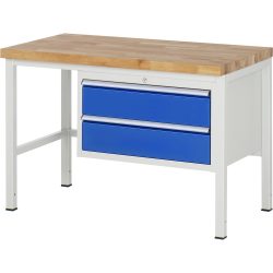 RAU Werkbank Serie 8000, HxBxT 840-1.040 x 1.250 x 700 mm, 2 x 90%-Auszug-Schubladen 2 x 180 mm, Schubladen-TK 75 kg