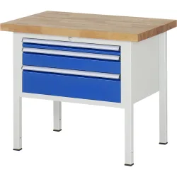 RAU Werkbank Serie 8000, HxBxT 840 x 1.000 x 700 mm, 3 x 90%-Auszug-Schubladen 1 x 60, 1 x 120, 1 x 180 mm, Schubladen-TK 75 kg
