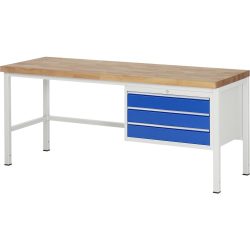 RAU Werkbank Serie 8000, HxBxT 840-1.040 x 2.000 x 700 mm, 3 x 100%-Auszug-Schubladen 3 x 120 mm, Breite 680 mm