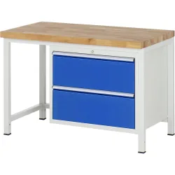 RAU Werkbank Serie 8000, HxBxT 840 x 1.250 x 700 mm, 2 x 100%-Auszug-Schubladen 2 x 270 mm, Schubladen-TK 75 kg