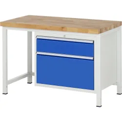 RAU Werkbank Serie 8000, HxBxT 840-1.040 x 1.250 x 700 mm, 2 x 90%-Auszug-Schubladen 1 x 180, 1 x 360 mm, Schubladen-TK 75 kg