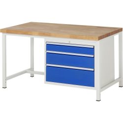 RAU Werkbank Serie 8000, HxBxT 840-1.040 x 1.500 x 900 mm, 3 x 90%-Auszug-Schubladen 1 x 120, 1 x 180, 1 x 240 mm, Schubladen-TK 75 kg
