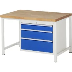RAU Werkbank Serie 8000, HxBxT 840 x 1.250 x 900 mm, 3 x 100%-Auszug-Schubladen 1 x 120, 1 x 180, 1 x 240 mm, Schubladen-TK 75 kg